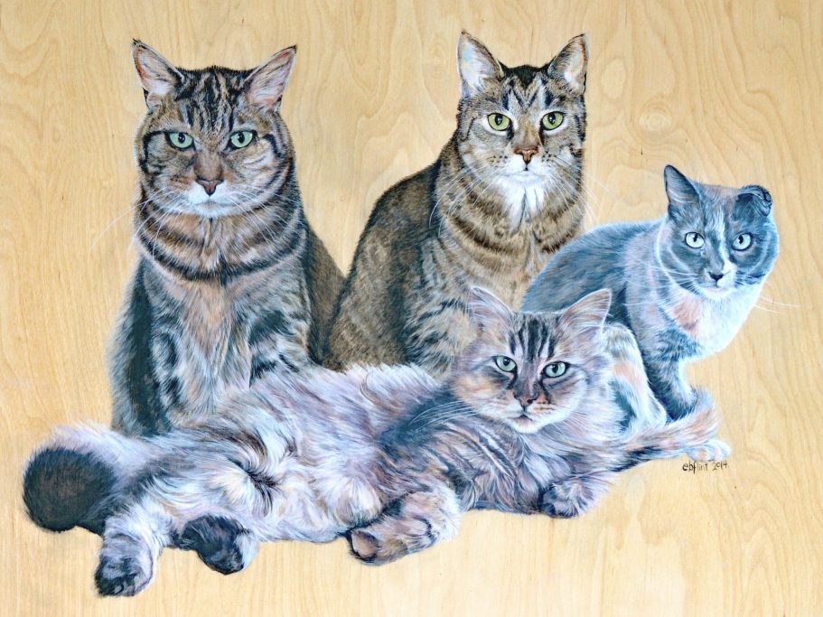 Painting of Four housecats