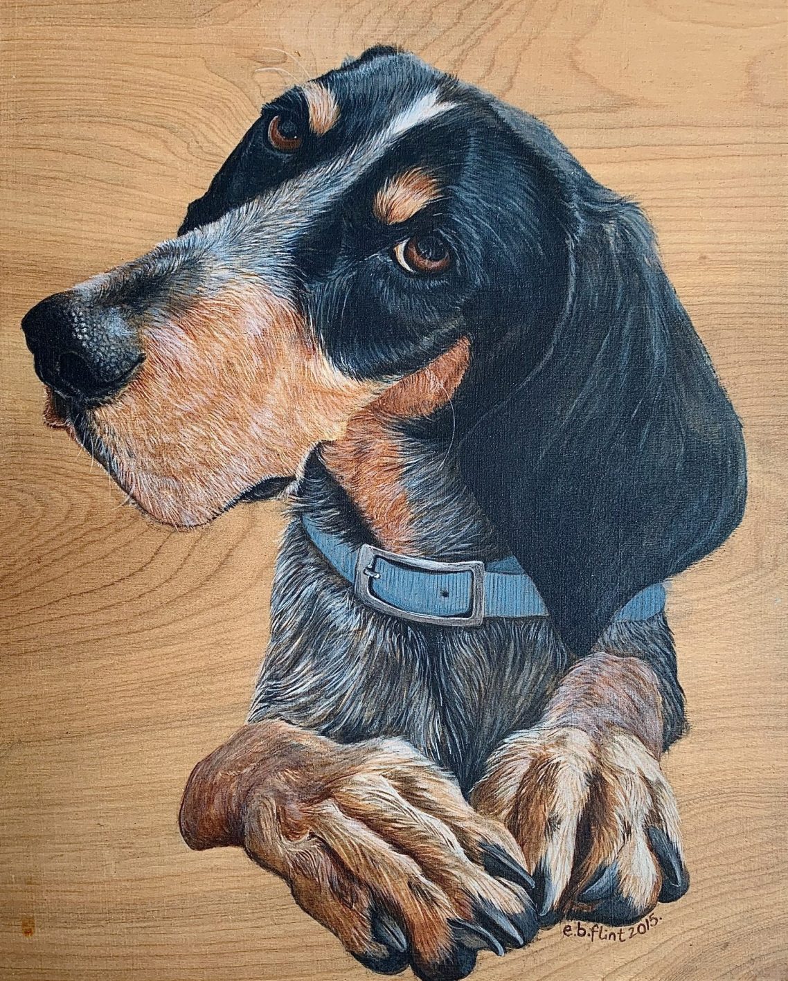 painting of a bluetick hound face and feet